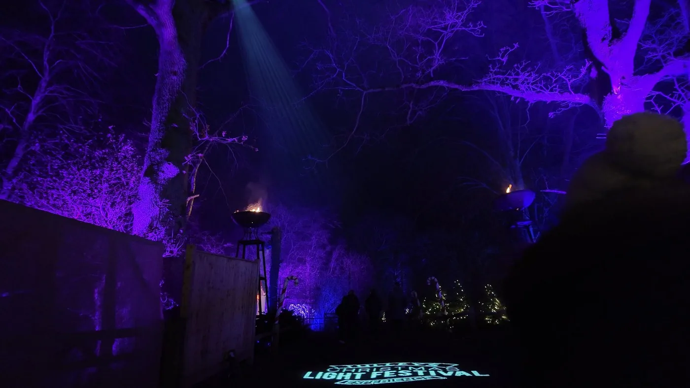 Entrance beams and festival logo projection